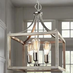 3-LIGHT Brushed Nickel Pendant Boswell Quarter Collection Open Cage Design Home. Fixed Price $204.06.