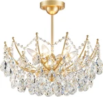 Modern Gold Crystal Chandelier Semi Flush Mount Ceiling Light Fixture. Fixed Price $183.99.
