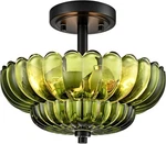 Modern Vintage Green Glass 3-LIGHT Black Base Semi Flush Mount Ceiling. Fixed Price $99.99.