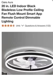 Oaks Aura 20IN. Led Indoor Black Bladeless Low Profile Ceiling Fan Flush Mount. Fixed Price $55.00.
