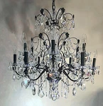 Schonbek Century 12 Light Chandelier Cut Crystal Bobeche Heirloom Bronze 30. Fixed Price $1200.00.