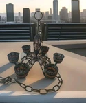 Vintage Wrought Iron 6 Votive Candle Beaded Gems Boho Gypsy Chandelier 14". Fixed Price $95.00.