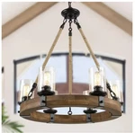 Lnc Farmhouse Chandelier 6-LIGHT Black Wagon Wheel Wood Island. Fixed Price $189.95.