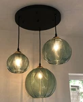 New 3-LIGHT Glass Pendant Chandeliers Green Pumpkin Design.single Canopy.. Fixed Price $90.00.
