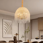 20" K9 Crystal Chandelier Elegant French Gold Waterfall Design Led Pendant Light. Fixed Price $285.99.