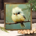 Cute Fluffy Bird Oil Painting Wall Art Rustic Wood Frame Nature Home Decor Gift. Fixed Price $11.95.