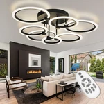 Modern Led Ceiling Light 7 Rings Dimmable Fixtures With Remote Black Close To.... Fixed Price $117.43.