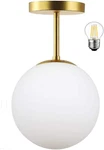 Mid Century Modern Globe Semi Flush Mount Light With Gold Finish - Bulb Included. Fixed Price $62.99.