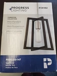 Progress Lighting Forrester Teak Wood Satin Nickel Farmhouse Pendant. Fixed Price $82.00.