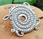Silver Jormungandr Spiral Pendant, Occult World Serpent With Runic Magic Symbols. Fixed Price $359.00.