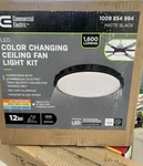 Commercial Electric 1600 Lumen Led High Velocity Matte Black Ceiling Fan Light. Fixed Price $49.99.