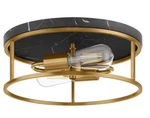Hampton Bay Cogburn 13 In. 2-LIGHT Antique Brass With Black Marbled Base Flush. Fixed Price $39.99.