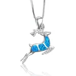 Blue Opal Deer Elk Pendant Necklace Silver Color 16" Chain Animal Antlers Buck. Fixed Price $7.50.