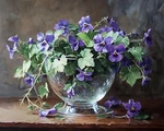 Glass Pot With Violets And Ivy Oil Painting 8X10 Print. Fixed Price $20.00.