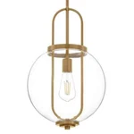 Hampton Bay Nelwyn 1-LIGHT Vintage Brass Pendant With Clear Glass Globe Shade. Fixed Price $73.99.