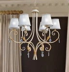 Classic 6-LIGHT Wrought Iron Chandelier With Leaves Lampshades Crystals. Fixed Price $337.60.