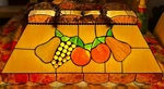 Large Vintage Tiffany Style Fruit Stained Glass Nostalgic Hanging Dining Light. Fixed Price $250.00.