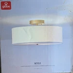 Globe Electric Kyle 15.9" 2-LIGHT Semi-flush Mount Matte Brass White Linen New. Fixed Price $49.00.