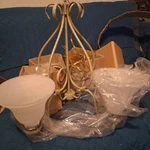 Nib Farmhouse Quorum Chandelier 5 Light Frosted Glass Scone Brushed Antique Gold. Fixed Price $110.49.