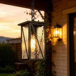 Modern 12.5 In. 1-LIGHT Black Outdoor Pendant With Clear Water Glass Shade. Fixed Price $88.46.