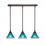 Toltec 3 Light Mini Pendant, Bronze, 7" Teal Crystal Glass 25-BRZ-458. Fixed Price $501.60.