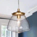 Antique Gold Pendant Light By Gepow Seeded Glass Hanging Fixture. Fixed Price $28.95.