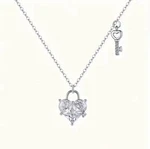 Jewelry-necklace- Steel Heart Zirconia- Mini Key Pendant Elegant Charm. Fixed Price $12.00.