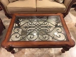Ethan Allen Beveled Glass Coffee Table Wrought Iron Grille Rustic Tuscan Style. Fixed Price $549.00.