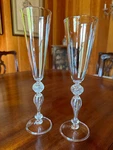 Hand Blown Art Glass Venetian Style Champagne Flutes Alan Goldfarb Vermont- Pair. Fixed Price $495.00.