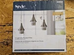 New Style Selections 3 Light Brushed Nickel Transition Cylinder Hanging Pendant. Fixed Price $34.29.