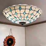 Tiffany Flush Mounts Ceiling Lights,peacock Blue Crystal Beads Stained Glass .... Fixed Price $229.61.