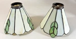 Set 2 Vtg Tiffany Style Stained Glass Bell Shaped Light Shades Floral Green. Fixed Price $65.00.