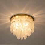 3-LIGHTS Capiz Shell Ceiling Fixtures, Gold Boho Flush Mount Li.... Fixed Price $109.22.