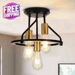 Industrial Semi Flush Mount Ceiling 3-LIGHT Black Gold Fixture. Fixed Price $81.99.