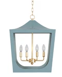 World's Away Blue & Gold Pagoda Lantern Pendant Light Fixture. Fixed Price $750.00.