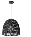 15 In. 1-LIGHT Black Basket Design Dome Pendant Lighting With Woven Rattan Shade. Fixed Price $35.57.
