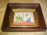 C 1860 Antique East Lake Deepwell Frame With Oil Painting, Inlaid Walnut Framing. Fixed Price $299.99.
