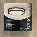 Hampton Bay Flaxmere 12 In. Matte Black Dimmable Led Ceiling Light Frosted White. Fixed Price $21.99.