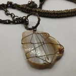Handmade Rustic Stone Pendant Necklace With Wire Wrap Design. Fixed Price $28.00.