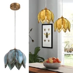 Brass Glass Pendant Light, Hanging Chain Lamp, With Vintage Lotus Flower Glas.... Fixed Price $136.25.