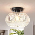 Semi Flush Mount Ceiling Light, Globe Glass Fixture, Black Modern. Fixed Price $38.46.