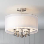 Modern Ceiling Light Semi Flush Mount Fixture Nickel Double Drum 18" For Kitchen. Fixed Price $199.99.