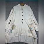 Blue Fish 100% Linen Hand Panted Airplane Passport Button Down Travel Jacket Usa. Fixed Price $125.00.