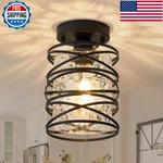 Fisgoni Small Flush Mount Ceiling Light Metal Cage Hammered Seeded Glass. Fixed Price $53.10.