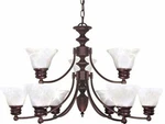 Nuvo 60-362 2-TIER 9-LIGHTS Old Bronze Chandelier With Alabaster Bell Shades. Fixed Price $457.99.