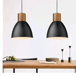 Elyona Juego 2 Luces Colgantes Martilladas Metal Industrial Madera Maciza... Fixed Price $55.00.