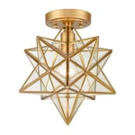 Brass Moravian Star Light Flush Mount Ceiling Mid Century Modern Decor. Fixed Price $109.00.