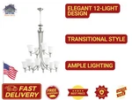 Quorum Rossington 12-LIGHT Chandelier Satin Nickel 35"W Opal Glass -transitional. Fixed Price $149.99.
