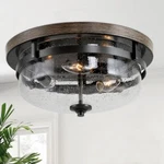 Lnc 13.5 In. 3-LIGHT Rough Black/dark Gray Drum Semi-flush Mount Seeded Glass. Fixed Price $99.10.