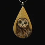 Short Eared Owl On Quarter Sawn Ash Wood Pendant. Fixed Price $140.00.